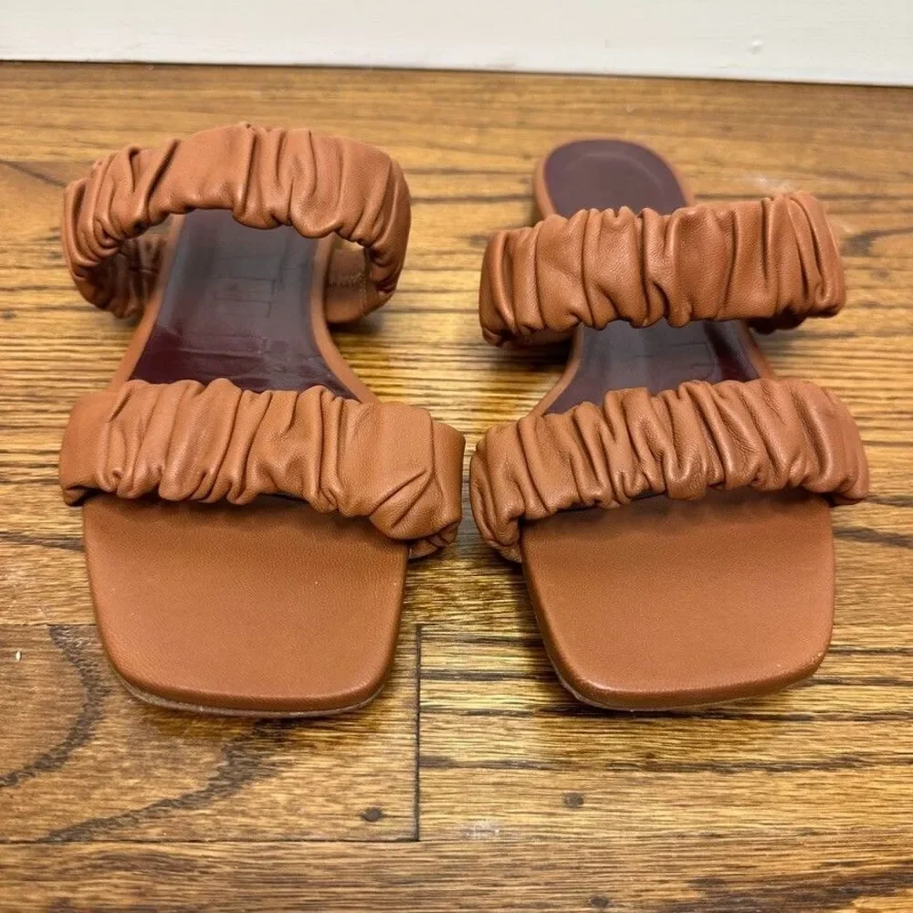 STAUD‎ Sandals Sz 36 / US 6 Maya Ruched Leather Slides Brown New - Picture 2 of 6